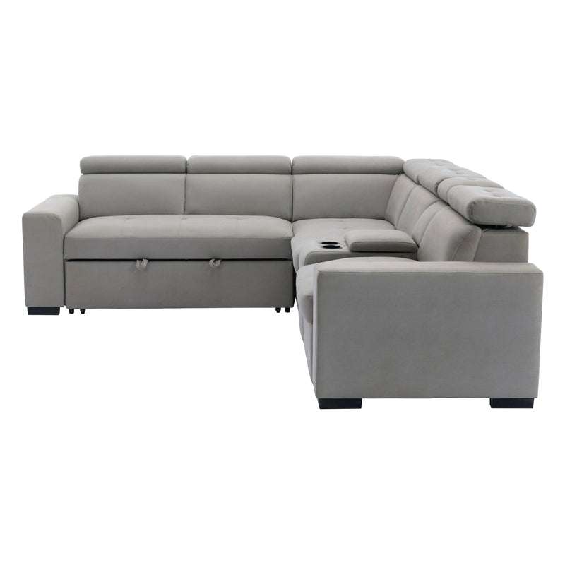 Home Elegance Farrah Gray 3pc Sectional with Pull Out Bed and Console