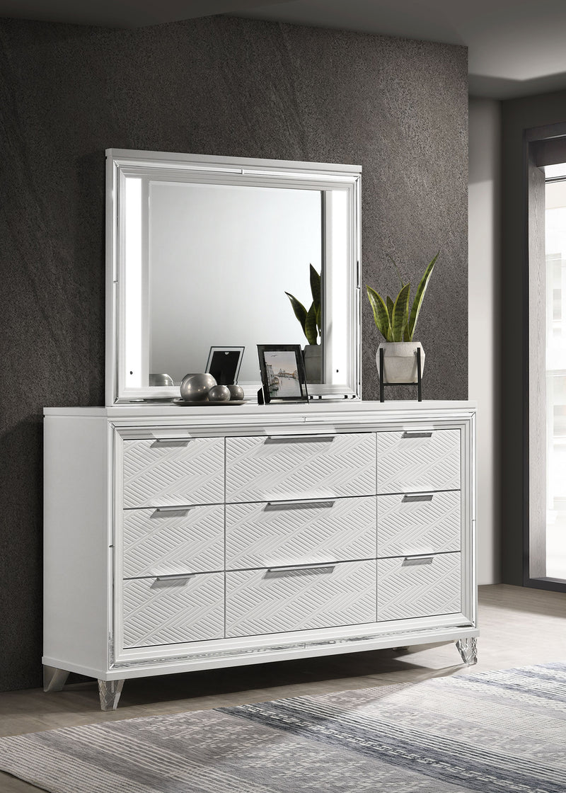 Coaster Furniture Marmore White Dresser and LED Mirror