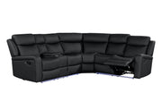 Global Furniture U6024 Black PU Sectional with LED and 2 Recliners