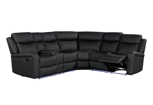 Global Furniture U6024 Black PU Sectional with LED and 2 Recliners