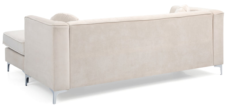 Glory Furniture Delray Ivory Velvet Microsuede Sofa Chaise