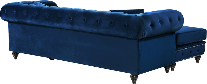 Meridian Furniture Sabrina Navy Velvet 2pc Reversible Sectional