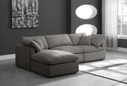 Meridian Furniture Plush Cream Velvet Modular 4pc Sectional with Ottoman