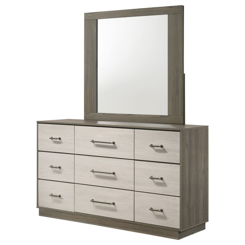 Coaster Furniture Fenwick Grey Oak Almond Brown 9 Drawer Dresser and Mirror