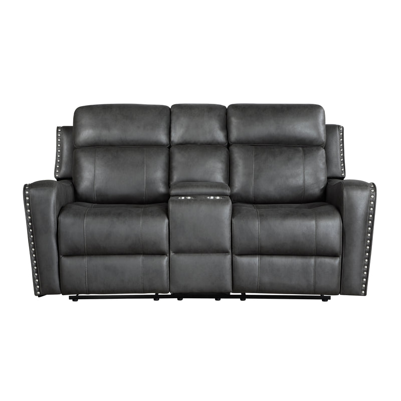 Home Elegance Kellen Dark Gray Double Reclining Love Seat with Console