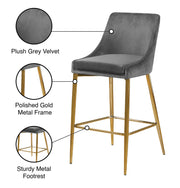 2 Meridian Furniture Karina Navy Velvet Gold Counter Height Stools