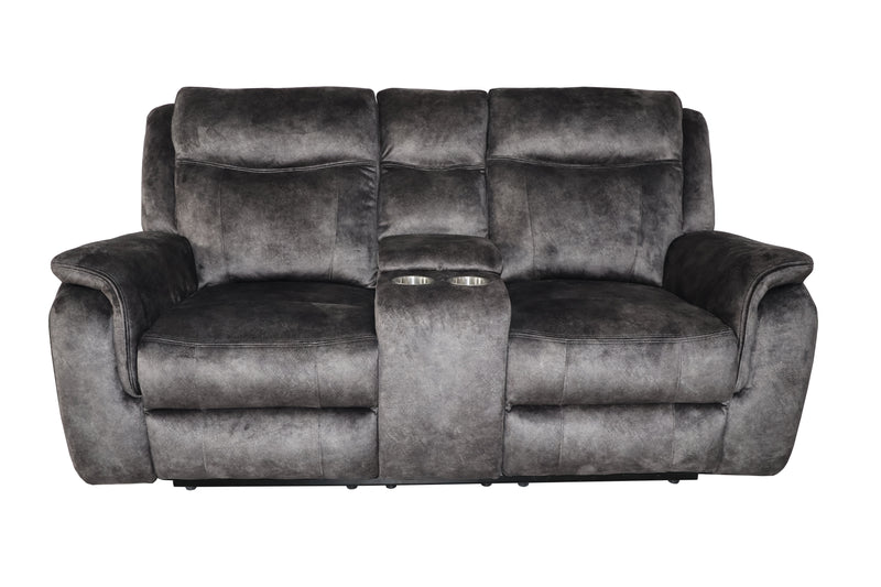 New Classic Furniture Park City Slate Gray Console Loveseat with Dual Recliners