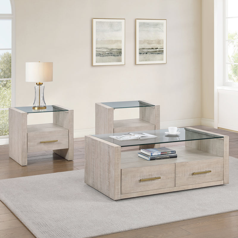 Steve Silver Garland Washed Parchment 3pc Coffee Table Set