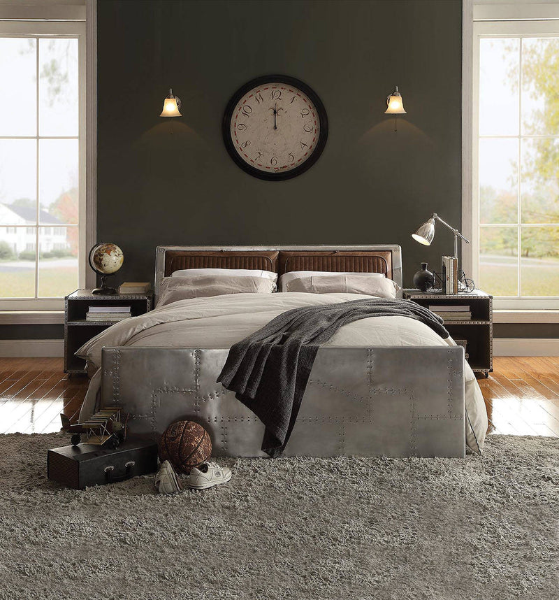 Acme Furniture Brancaster Retro Brown Aluminum 2pc Bedroom Set With Queen Storage Bed