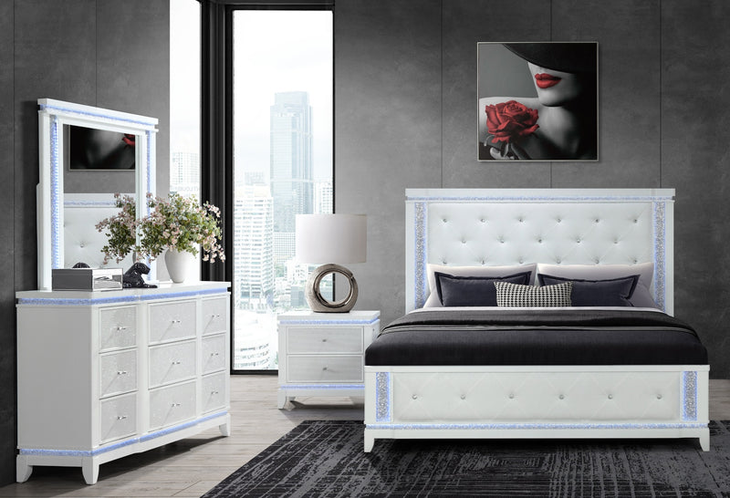 Global Furniture Alina White Nightstand with LED and USB