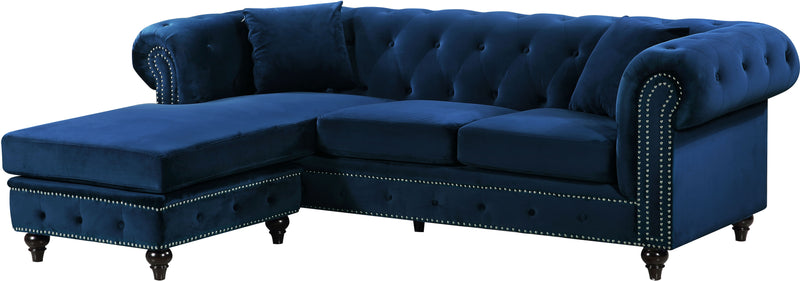 Meridian Furniture Sabrina Navy Velvet 2pc Reversible Sectional