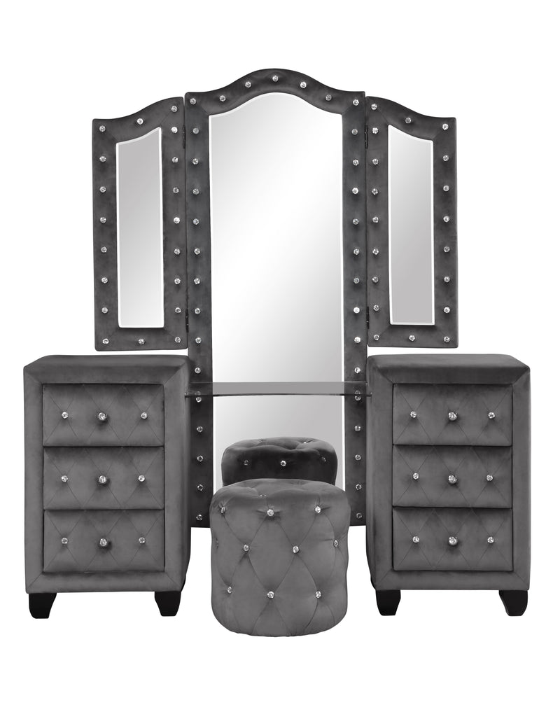 Galaxy Home Sophia Gray Upholstery Vanity Set