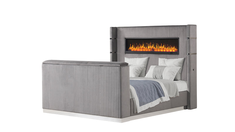 Galaxy Home Lavish Gray 4pc King Bedroom Set With Fireplace