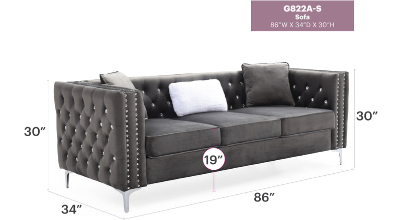 Glory Furniture Paige Black Velvet Sofa