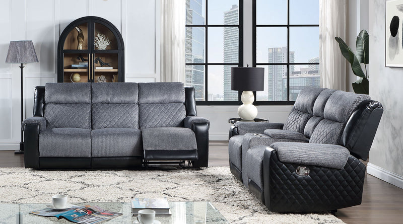 Global Furniture U5914 Black Grey Console Reclining Loveseat