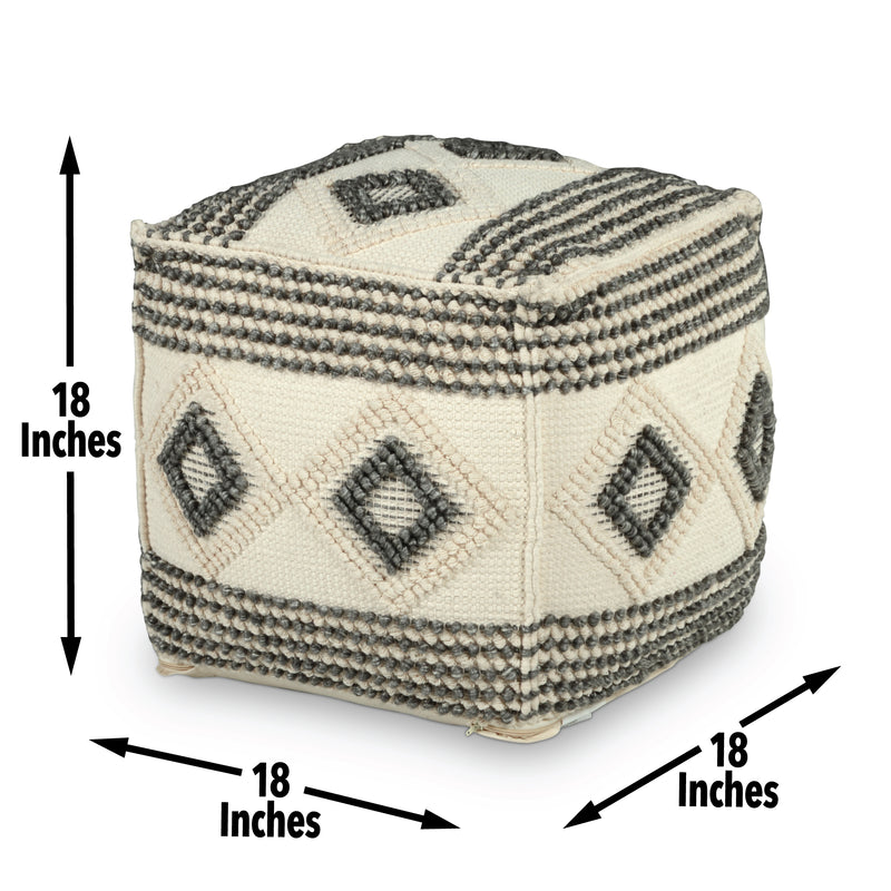 Steve Silver Dalia Beige Square Handwoven Woolen Pouf