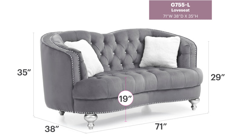 Glory Furniture Jewel Gray Velvet Loveseat