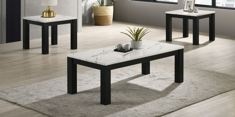 Crown Mark Ivy White Faux Marble 3pc Cocktail Table Set