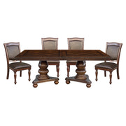 Home Elegance Lordsburg Brown Cherry Faux Leather 5pc Dining Room Set