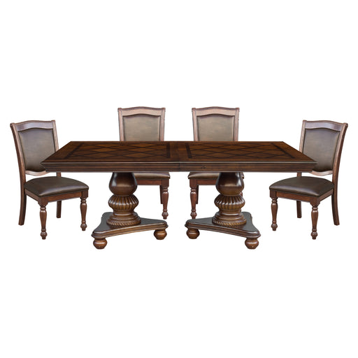 Home Elegance Lordsburg Brown Cherry Faux Leather 5pc Dining Room Set