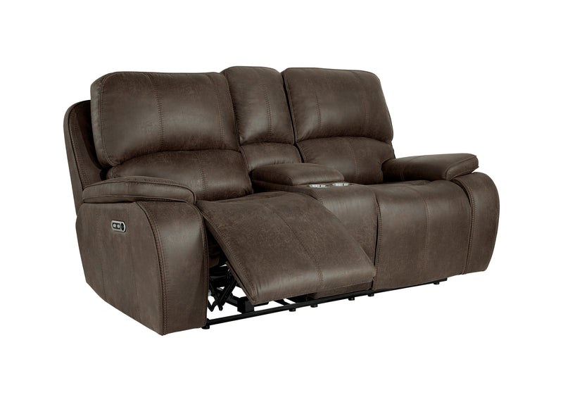 New Classic Furniture Brooking Brown Power Console Loveseat