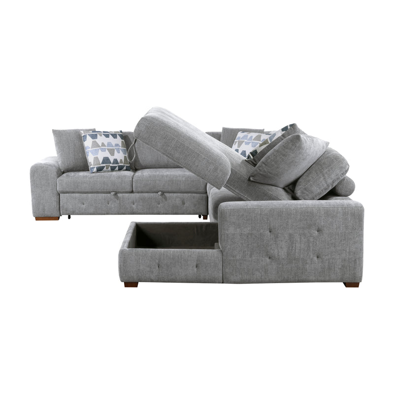 Home Elegance Raife Blue 5pc Sectional with Right Chaise and Storage Ottoman