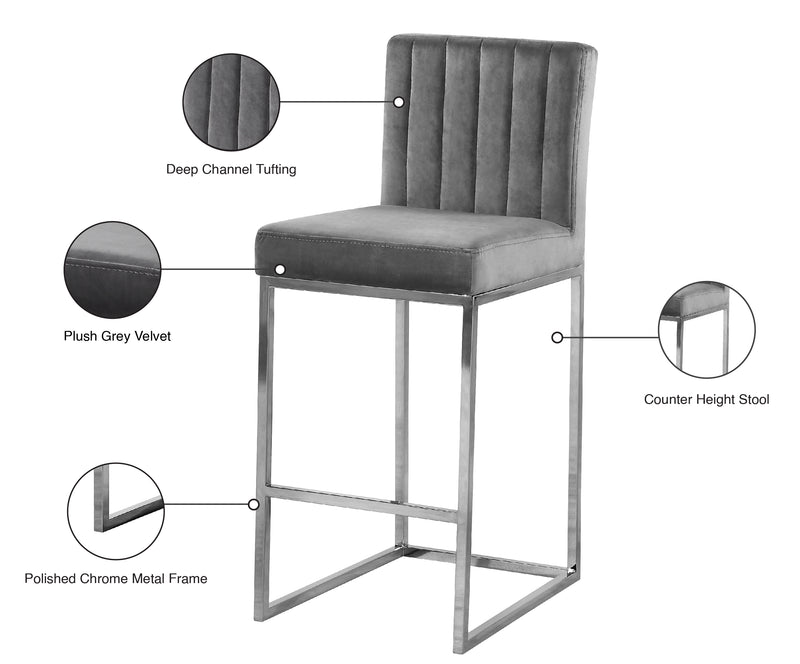 Meridian Furniture Giselle Black Velvet Chrome Counter Height Stool