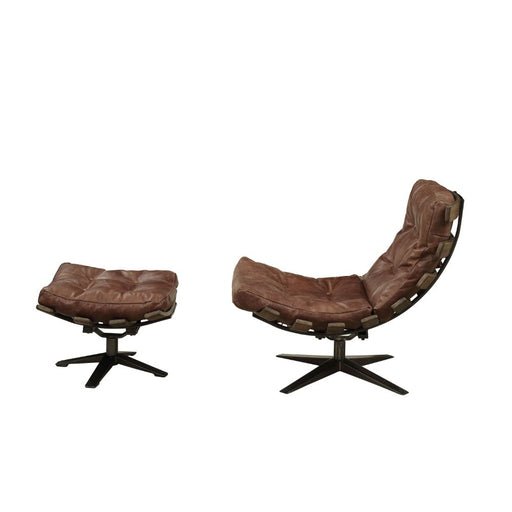 Acme Furniture Gandy Retro Brown Chair and Ottoman Set