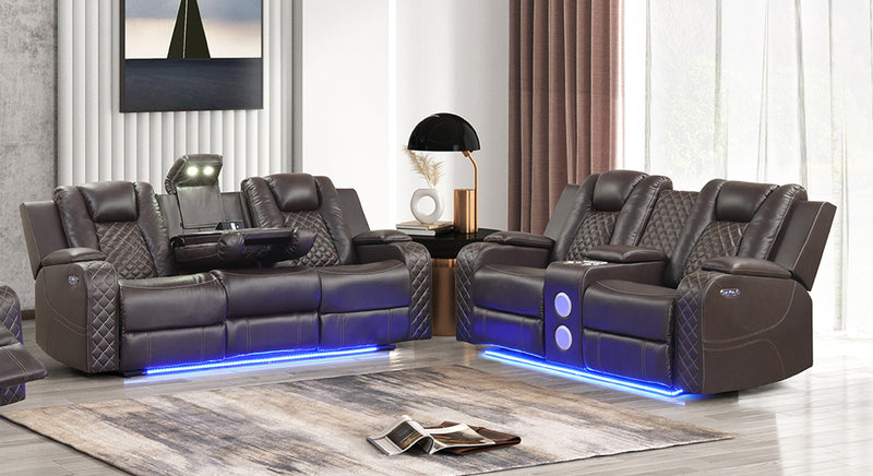 Galaxy Home Benz Brown LED Power Reclining 2pc Living Room Set