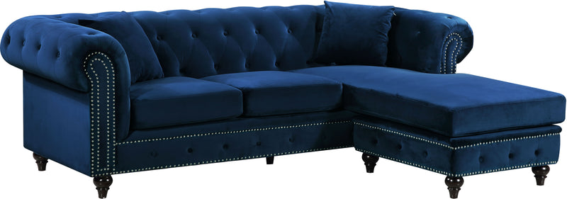 Meridian Furniture Sabrina Navy Velvet 2pc Reversible Sectional