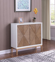 Coaster Furniture Gretchen Distressed White Brown Fluted Parquet Cabinet