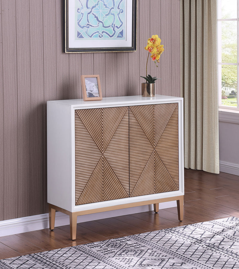 Coaster Furniture Gretchen Distressed White Brown Fluted Parquet Cabinet