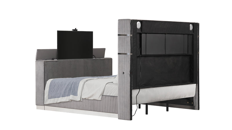 Galaxy Home Lavish Gray 5pc King Bedroom Set With Fireplace