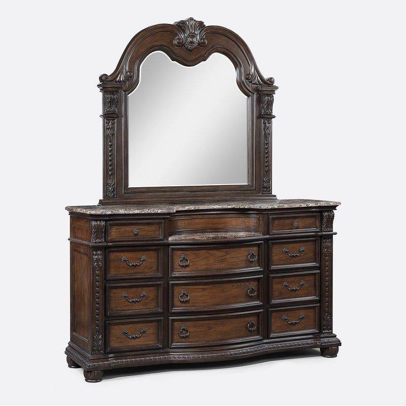 Crown Mark Stanley Coffee Brown Dresser and Mirror