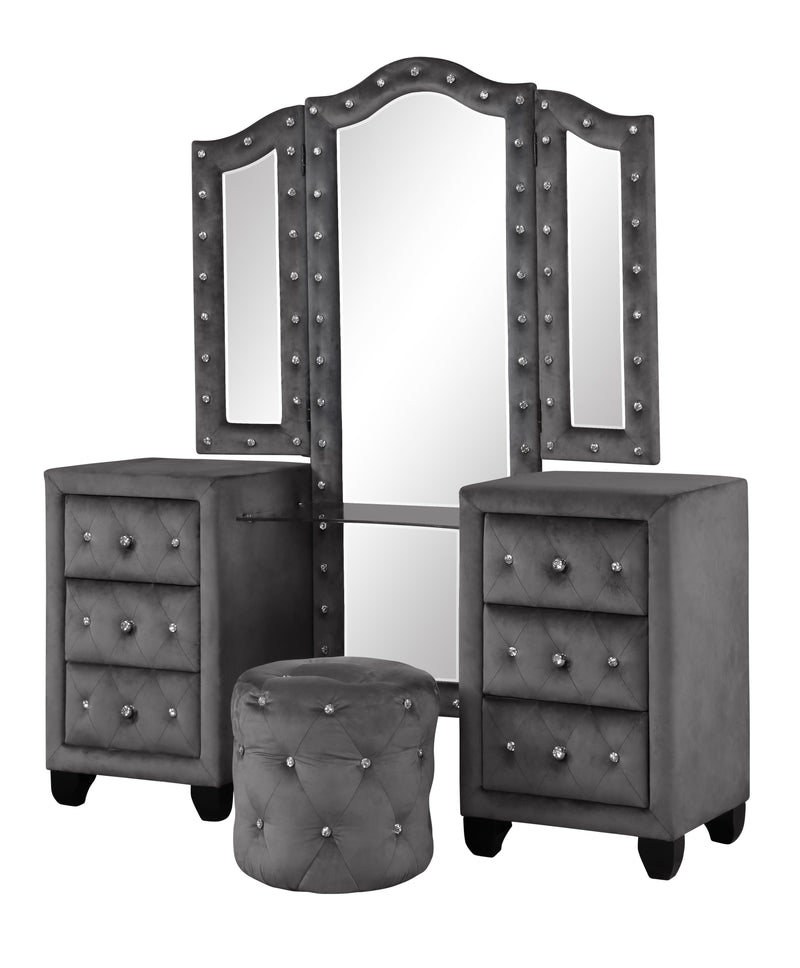 Galaxy Home Sophia Gray Upholstery Vanity Set