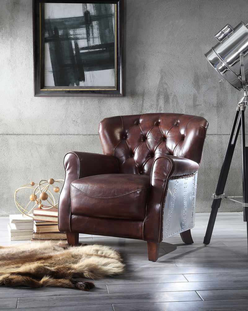 Acme Furniture Brancaster Vintage Brown Aluminum Accent Chair
