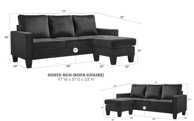 Glory Furniture Jessica Gray Velvet Sofa Chaise