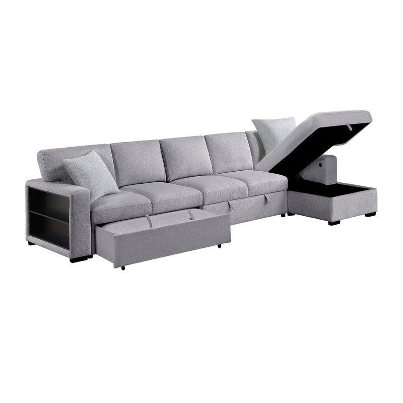 Home Elegance Pompano Beige Sectional with Right Chaise and Pull Out Bed