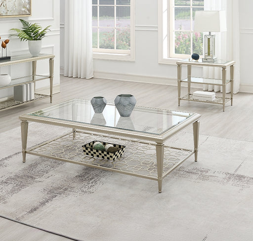 Acme Furniture Zaba Champagne 3pc Rectangle Coffee Table Set
