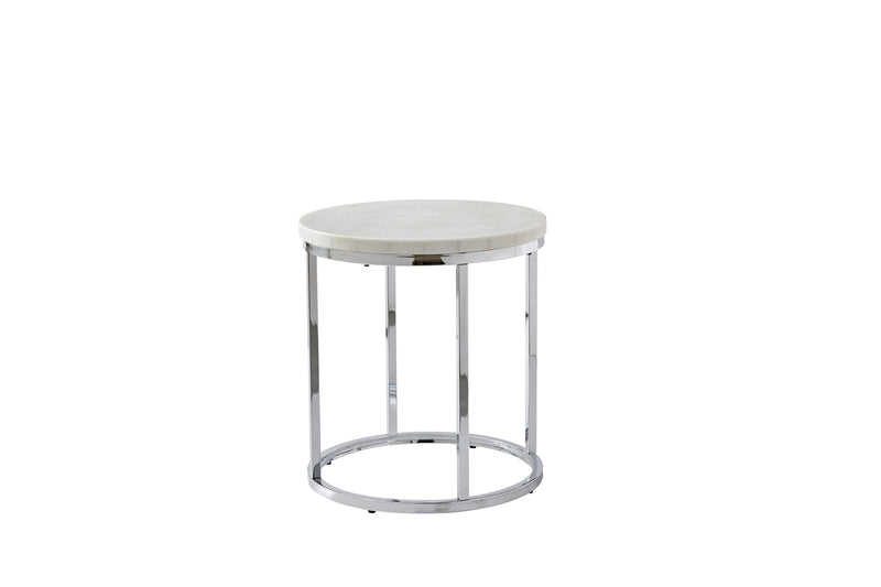 Steve Silver Echo Chrome White Marble Top Round End Table