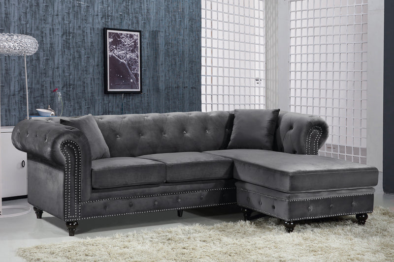 Meridian Furniture Sabrina Navy Velvet 2pc Reversible Sectional