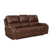 Home Elegance Newnan Brown Double Reclining Sofa with Drop Down Cup Holders