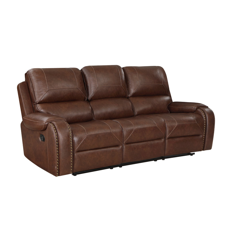 Home Elegance Newnan Brown Double Reclining Sofa with Drop Down Cup Holders