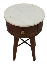 Steve Silver Bangalore Brown Cherry White Marble Top Round End Table