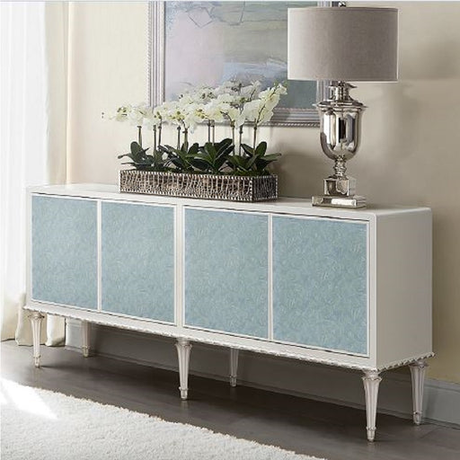Acme Furniture Ansaldo Pearl White and Silver Shimmer Console Cabinet