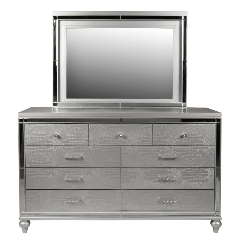 New Classic Furniture Valentino Silver Dresser and Mirror