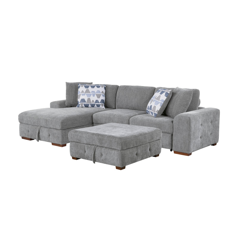 Home Elegance Raife Gray 3pc Sectional with Left Chaise and Ottoman