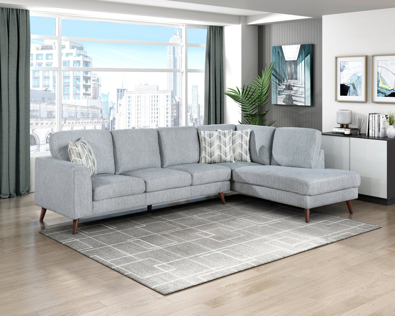 Home Elegance Broadway Blue 2pc Sectional with Right Chaise