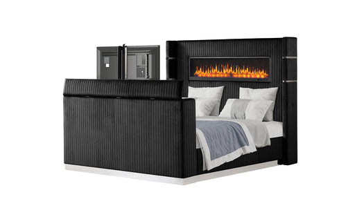 Galaxy Home Lavish Black 5pc King Bedroom Set With Fireplace