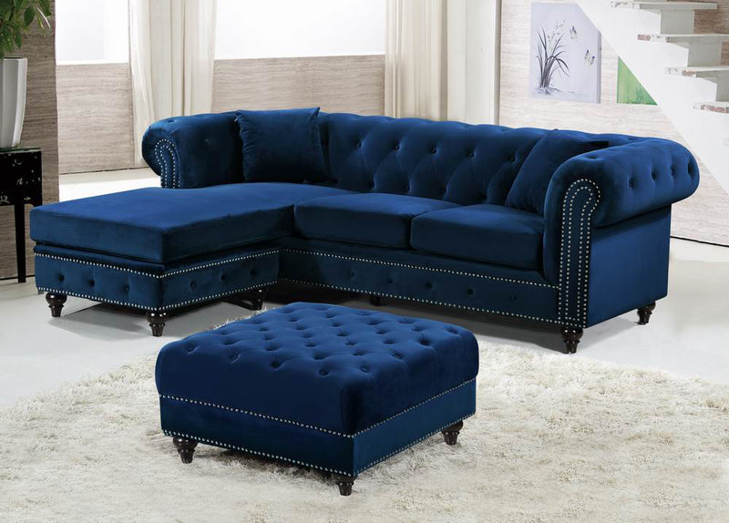 Meridian Furniture Sabrina Navy Velvet 2pc Reversible Sectional